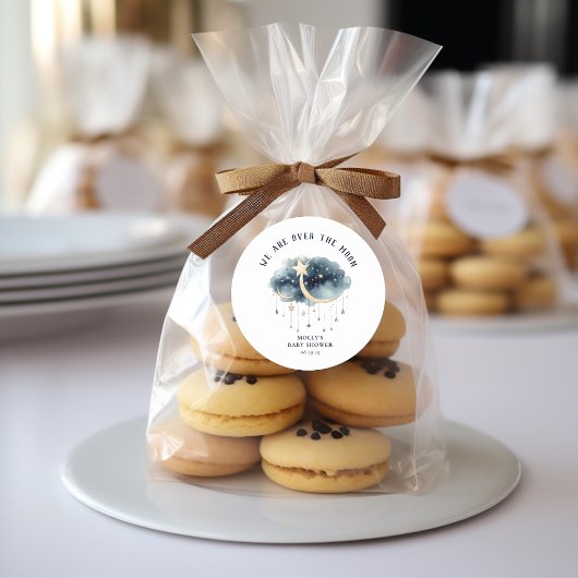 Sticker Rond Au-dessus du Baby shower Moon Gold Stars