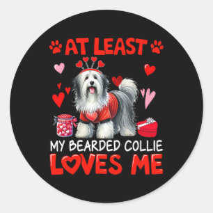 Sticker Rond Au moins mon Collie harde qui m'aime Valentine's