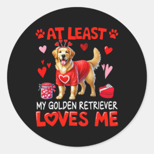 Sticker Rond Au moins mon golden retriever m'aimant pour la Sai