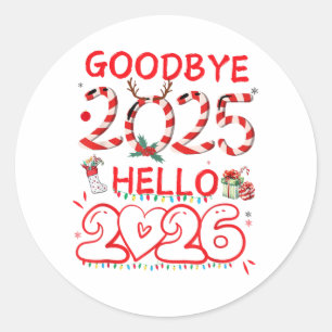 Sticker Rond Au revoir 2025 Bonjour 2026 Joyeux Noël Bonne Anné