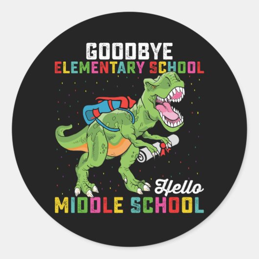 Sticker Rond Au revoir Élémentaire Hello Middle School T Rex (Devant)
