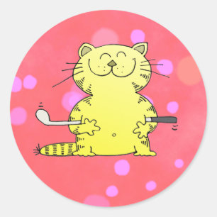 Sticker Rond Au sol mignon de dos de rouge de golfeur de Kitty