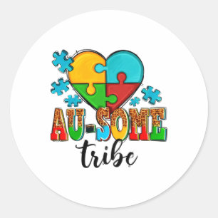 Sticker Rond Au-some Tribe Puzzle Heart World Sensibilisation s