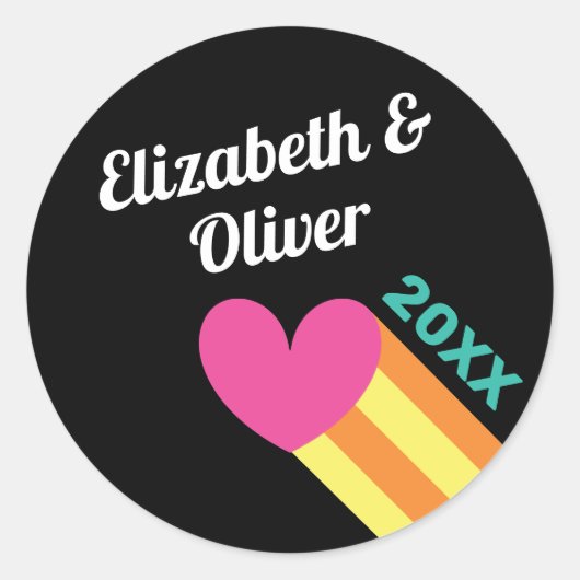 Sticker Rond Au total 80s Mariage de coeur rose (Devant)