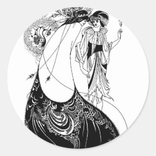 Sticker Rond Aubrey Beardsley La jupe du paon Art nouveau