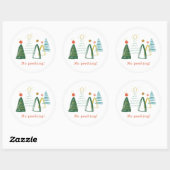 Sticker Rond Aucun Aquarelle de Pékin Arbres de Noël (Feuille)