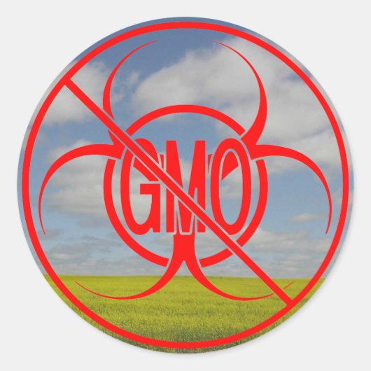 Sticker Rond Aucun Biohazard d'autocollants de GMO avertissant (Devant)