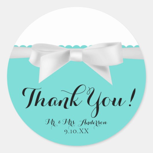 Sticker Rond Audrey Teal Ruban Blanc Moderne Glamour Douce Fête (Devant)