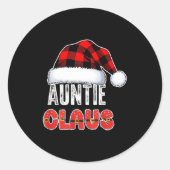 Sticker Rond Auntie Claus Buffalo Plaid Red Santa Hat Christmas (Devant)