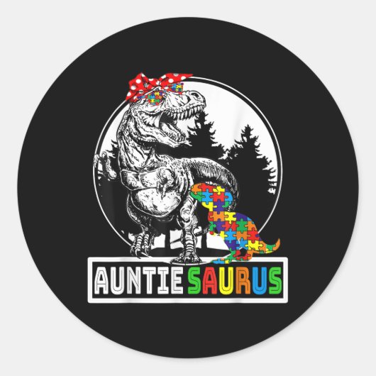 Sticker Rond Auntiesaurus T Rex Dinosaur Auntie Saurus Autisme (Devant)