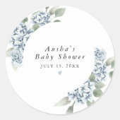 Sticker Rond AUSHA Dusty Blue Floral Boy Baby shower (Devant)