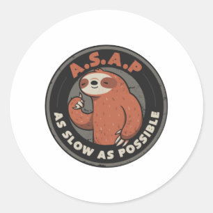 Sticker Rond Aussi Lent Que Possible - Lazy migny mignon fainéa