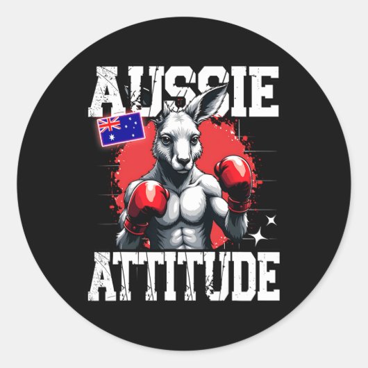 Sticker Rond Aussie Attitude drôle Kangaroo Boxe Australie Bo (Devant)
