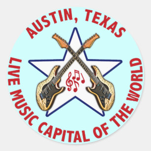 Sticker Rond Austin, capital de musique en direct du Texas du
