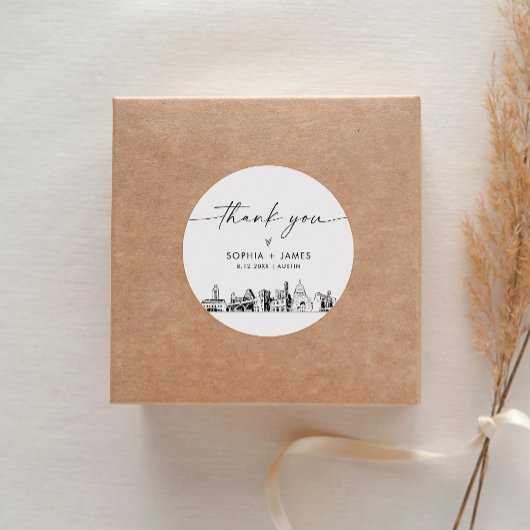 Sticker Rond Austin Merci Favor 3" (feuille de 6)