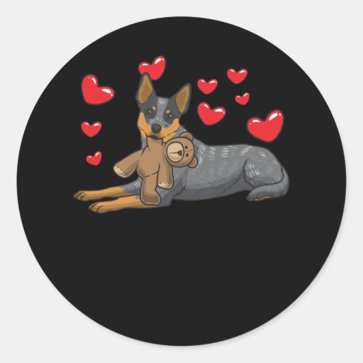 Sticker Rond Australian Cattle Dog Dog With Stuffed Animal And (Devant)