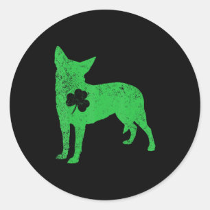 Sticker Rond Australian Cattle Dog Irish Clocher St Patrick Day