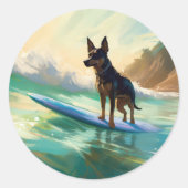 Sticker Rond Australian Kelpie Beach Surf Paining (Devant)