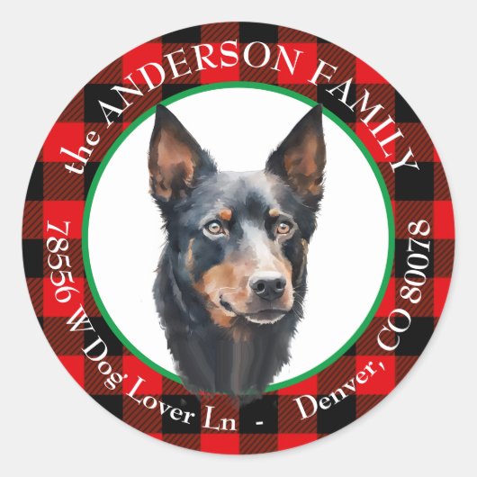 Sticker Rond Australian Kelpie Dog Buffalo Adresse de retour (Devant)