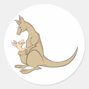 Sticker Rond Australian Mama Kangaroo et Baby Joey