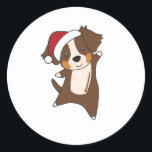 Sticker Rond Australian Shepherd Merry Christmas Winter<br><div class="desc">L'Australian Shepherd at Christmas with fairy lights. Funny animals with poists for the holidays. Also funny for Christmas in July. Dogs are cute animals and are parfait pour Christmas.</div>
