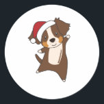 Sticker Rond Australian Shepherd Merry Christmas Winter<br><div class="desc">L'Australian Shepherd at Christmas with fairy lights. Funny animals with poists for the holidays. Also funny for Christmas in July. Dogs are cute animals and are parfait pour Christmas.</div>