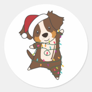 Sticker Rond Australian Shepherd Merry Christmas Winter
