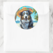 Sticker Rond Australian Shepherd On Beach amoureux des chiens c (Sac)