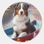 Sticker Rond Australian Shepherd on Paddle : Une aventure Pitto (Devant)