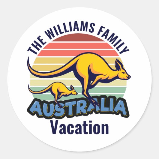 Sticker Rond Australie Voyage Cute Kangaroo Sunset Custom (Devant)