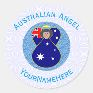 Sticker Rond Australien Ange Bleu Blanc Personnalisé