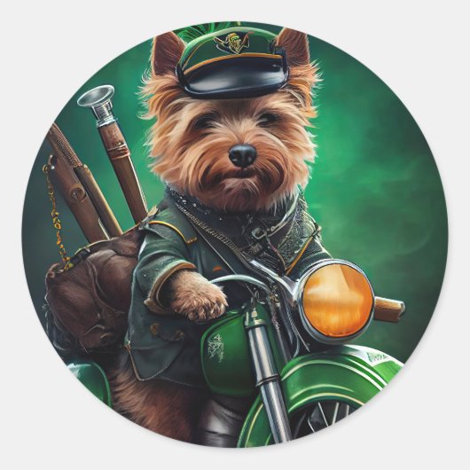 Sticker Rond Australien Terrier conduite vélo St. Patrick's Day (Devant)