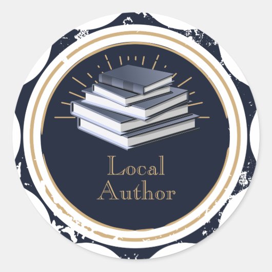 Sticker Rond Auteur local, pile de livres, (Devant)