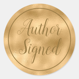 Sticker Rond Auteur Signé Élégant Script Gold