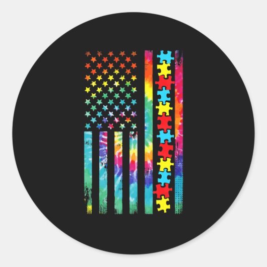 Sticker Rond Autism American Flag Tee Tie Dye Sensibilisation s (Devant)