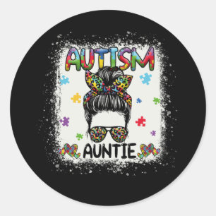 Sticker Rond Autism Auntie Messy Bun Sensibilisation sur l'auti