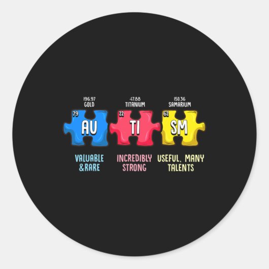 Sticker Rond Autism Aware Puzzle Chemical Element (Devant)