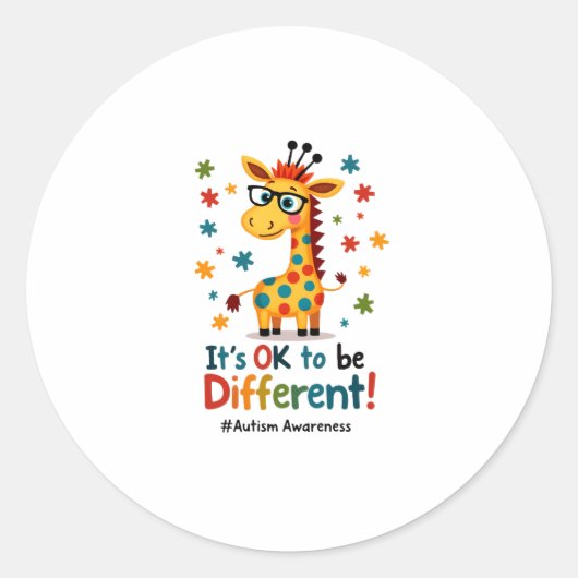 Sticker Rond Autism Awareness Cute Giraffe Animal Its Ok To Be (Devant)