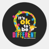 Sticker Rond Autism Awareness Giraffe It’s Ok To Be Different G (Devant)