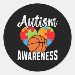 Sticker Rond Autism Bysketbyll Autism Warrior Bysketbyll Player