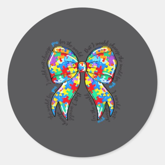 Sticker Rond Autism Coquette Bow Puzzle Autism Awareness Proud  (Devant)