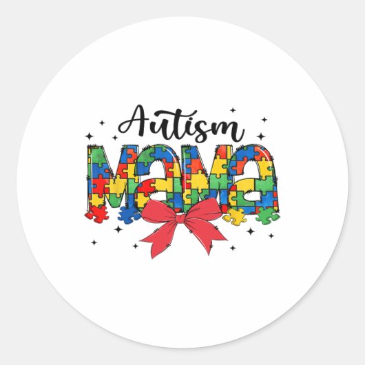 Sticker Rond Autism Mama - Puzzle Piece Maman Support (Devant)