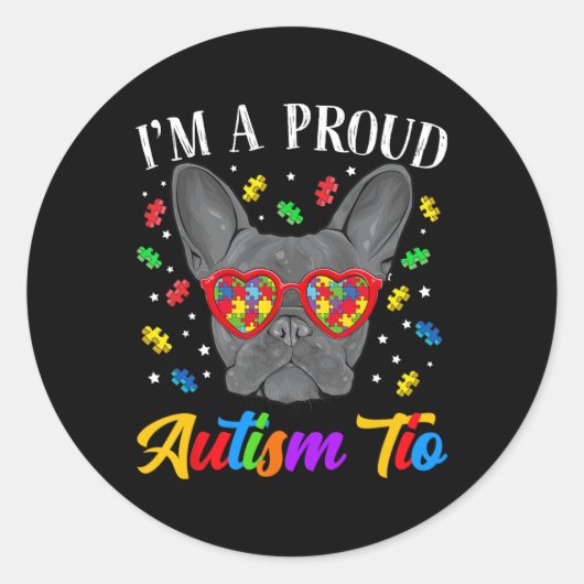 Sticker Rond Autism Tio French Bulldog Puzzle (Devant)