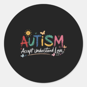 Sticker Rond Autisme Accepter Comprendre L'Amour Brushstroke