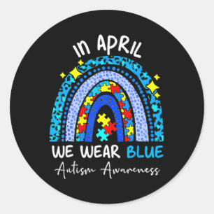 Sticker Rond Autisme arc-en-ciel En Avril Nous Portons Blue Aut