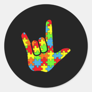 Sticker Rond Autisme ASL Love Signal Langue Sensibilisation sur