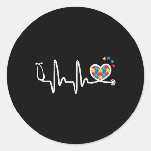Sticker Rond Autisme battement de coeur Stethoscope Infirmière 