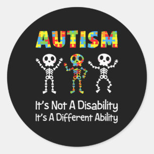 Sticker Rond Autisme Capacité différente Skull Skeleton Neurodi