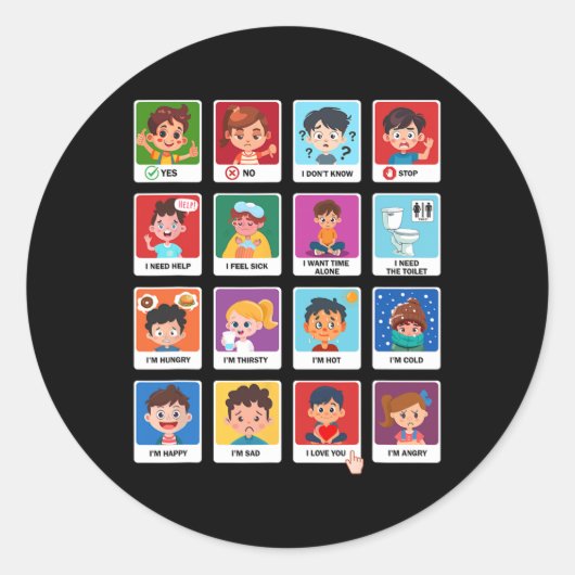 Sticker Rond Autisme Cartes De Communication Enfants Émotions D (Devant)