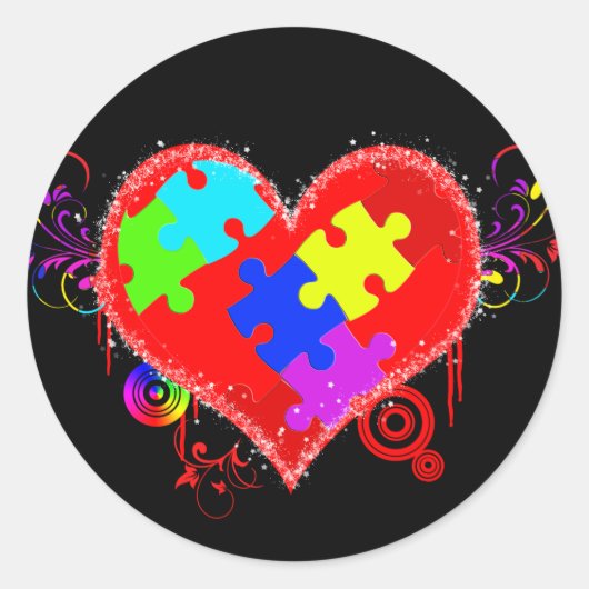 Sticker Rond Autisme Coeur brillant (Devant)